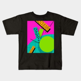 80s Tropical Fruit Geometric Design Pattern Kids T-Shirt